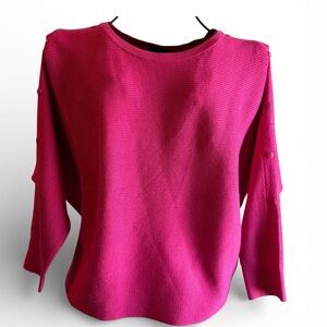 Tahari Pink Crew Neck Sweater, Buttons on the Sleeves, Women’s Size 1X, NWT